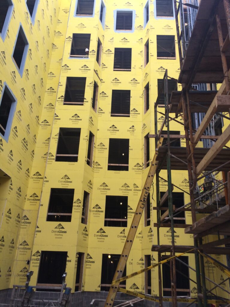 Exterior construction on the Morris and Clark Hotel.