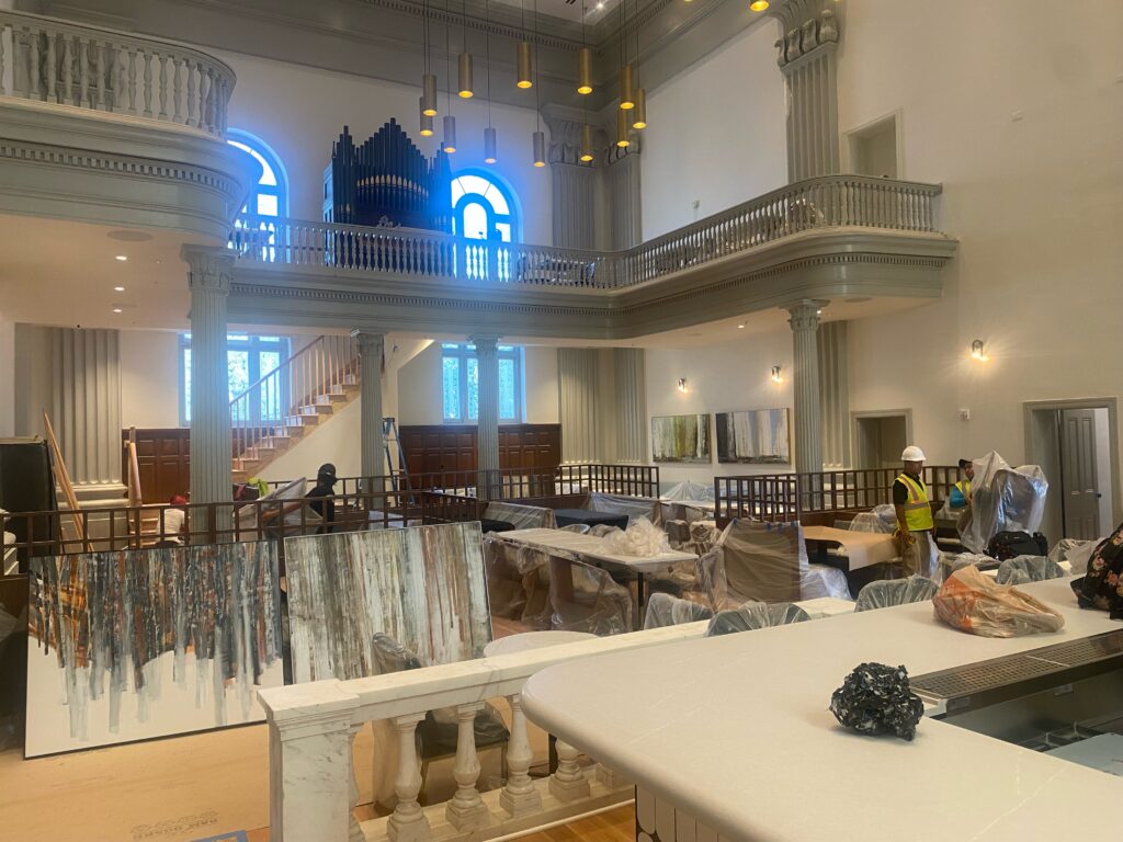 Interior construction of the Visitation Academy Frederick dining area