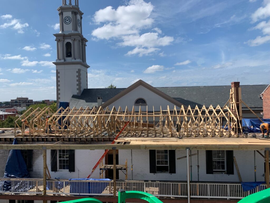 Construction work on the exterior of Visitation Academy Frederick