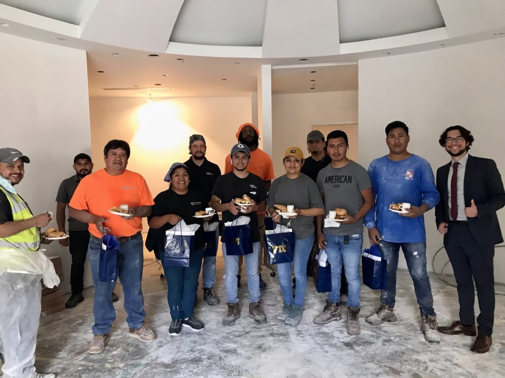 Cindell Construction team members pausing to enjoy breakfast
